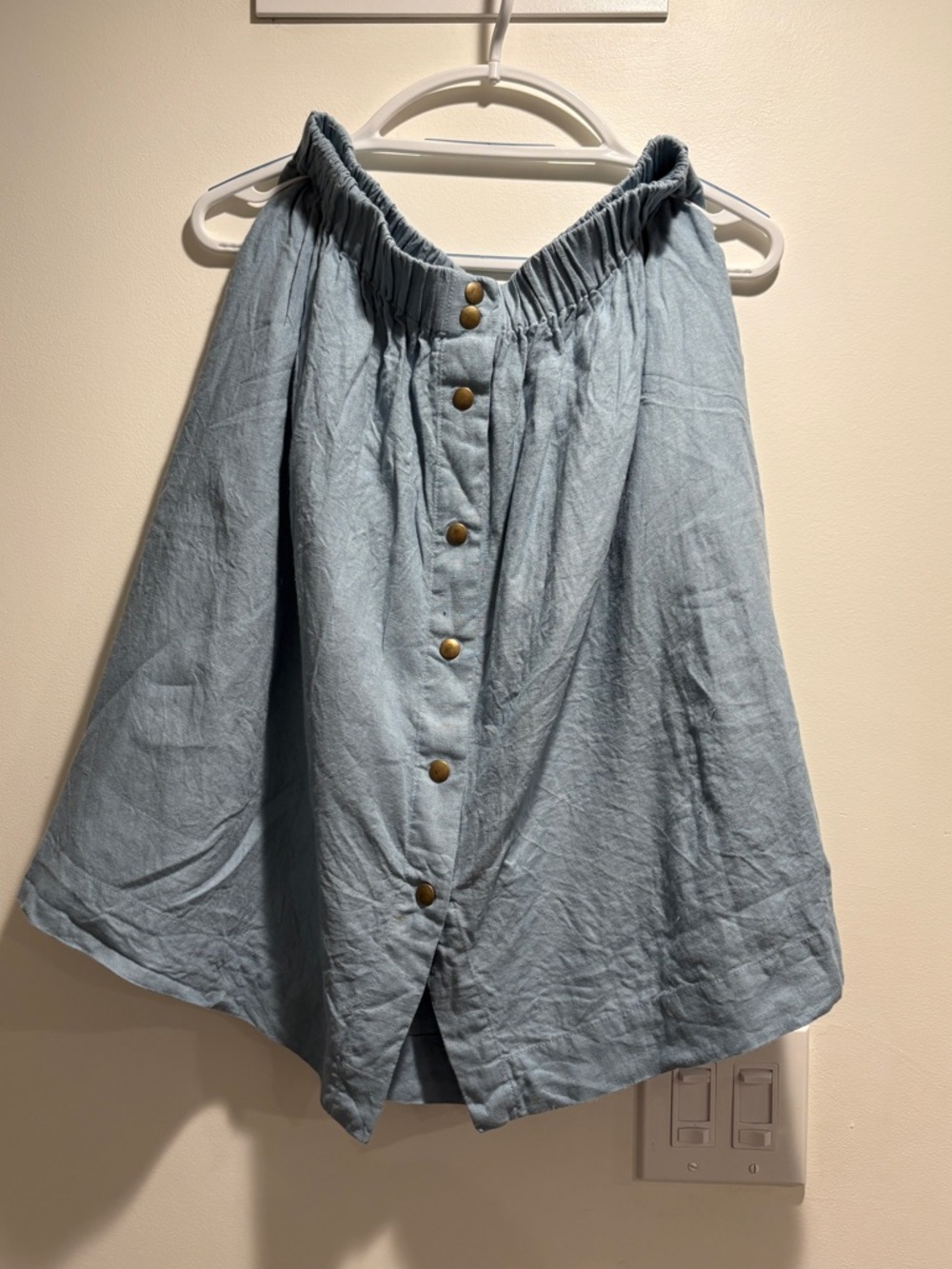 notPERFECTLINEN Swedish Blue Snap Button-Front A-Line Skirt -XL
